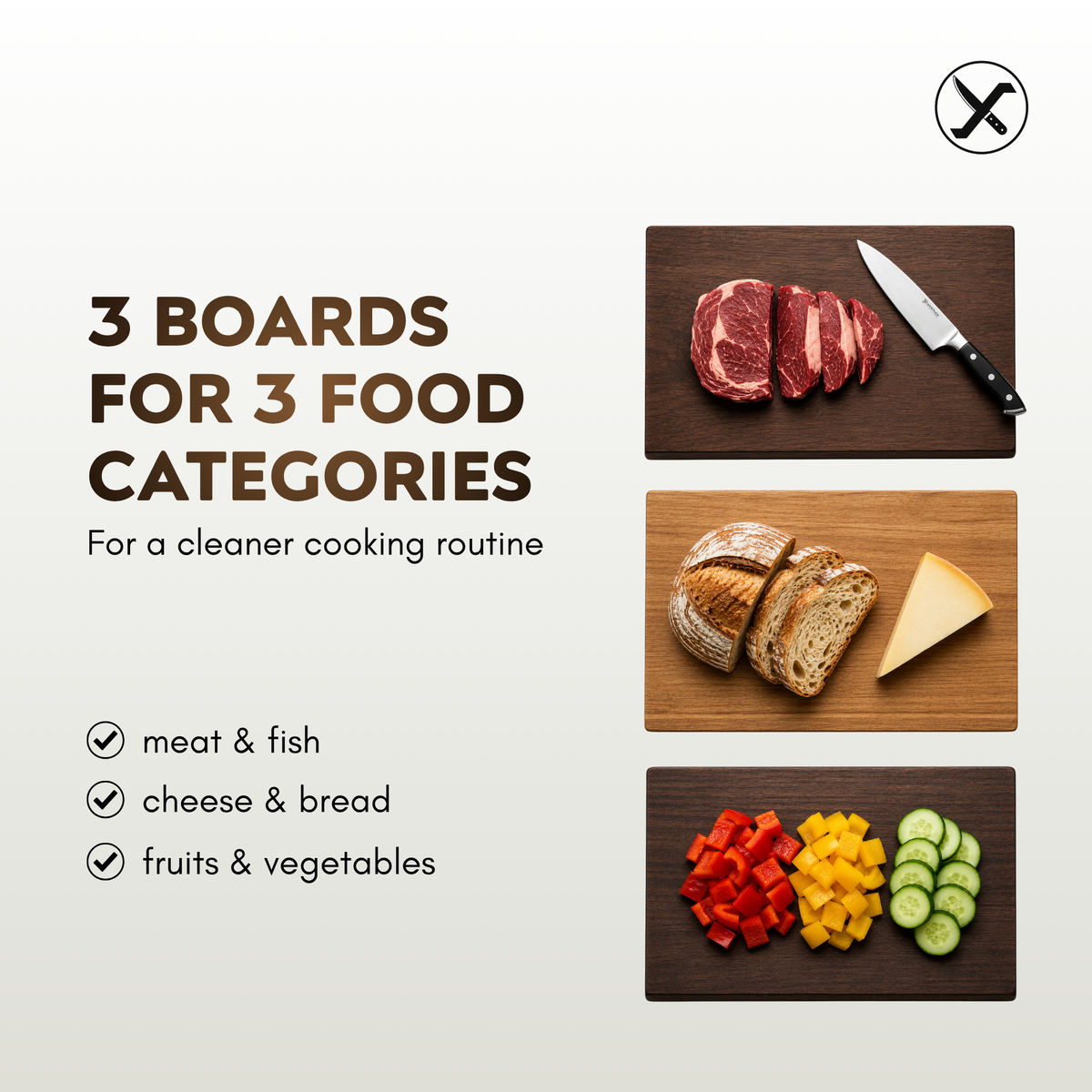 3-Piece Wooden Book-Style Cutting Board Set SharpenX