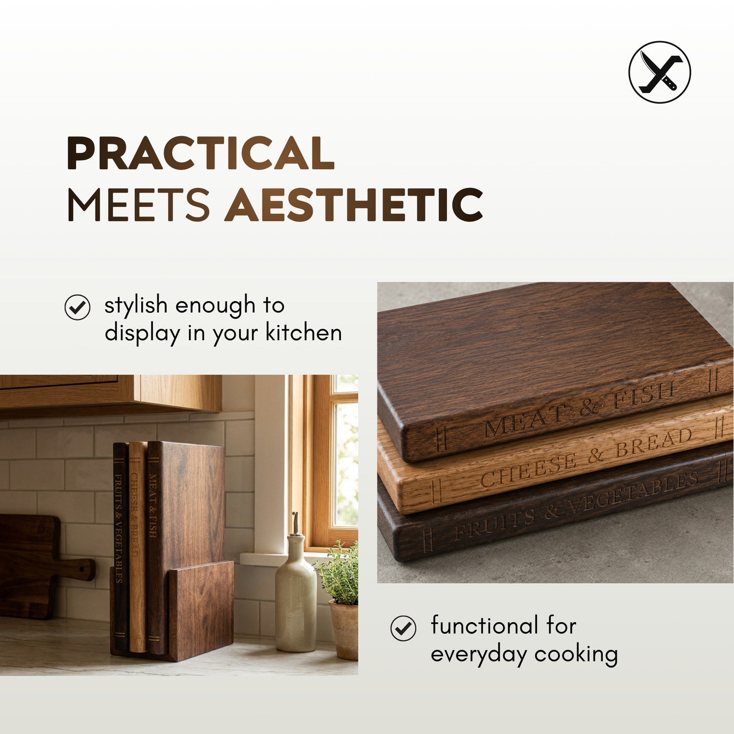 3-Piece Wooden Book-Style Cutting Board Set SharpenX