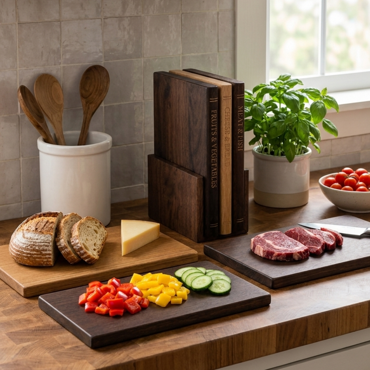 3-Piece Wooden Book-Style Cutting Board Set SharpenX
