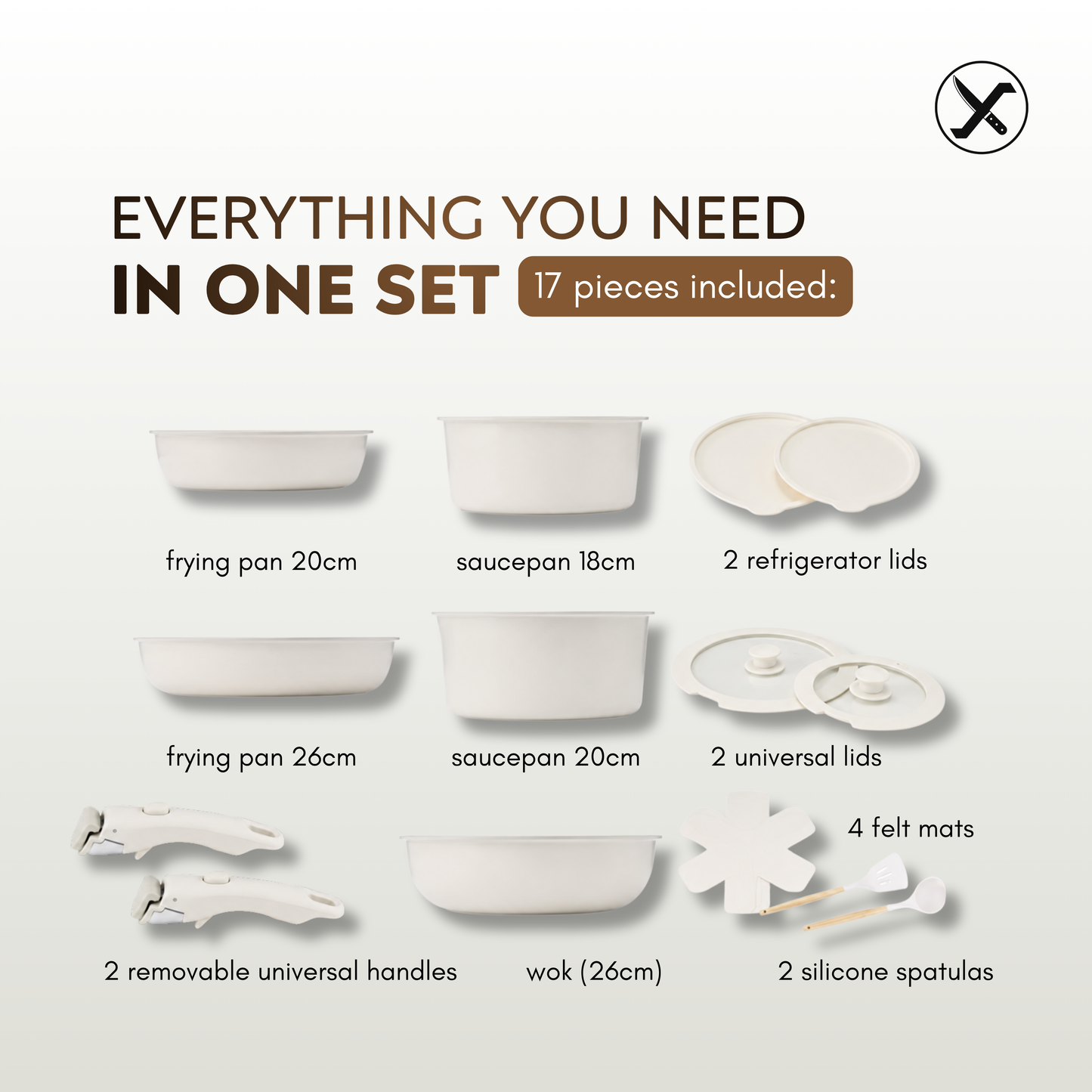 17-Piece Ceramic Non-Stick Cookware Set – Pots and Pans for Family Cooking, Induction Ready