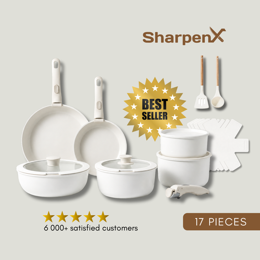 17-Piece Ceramic Non-Stick Cookware Set – Pots and Pans for Family Cooking, Induction Ready