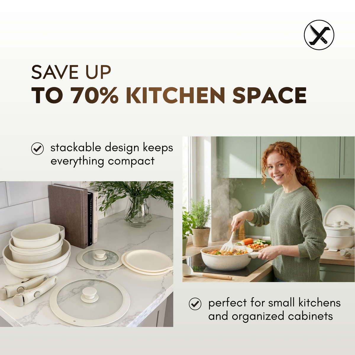 17-Piece Ceramic Non-Stick Cookware Set – Pots and Pans for Family Cooking, Induction Ready