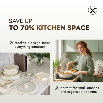 17-Piece Ceramic Non-Stick Cookware Set – Pots and Pans for Family Cooking, Induction Ready