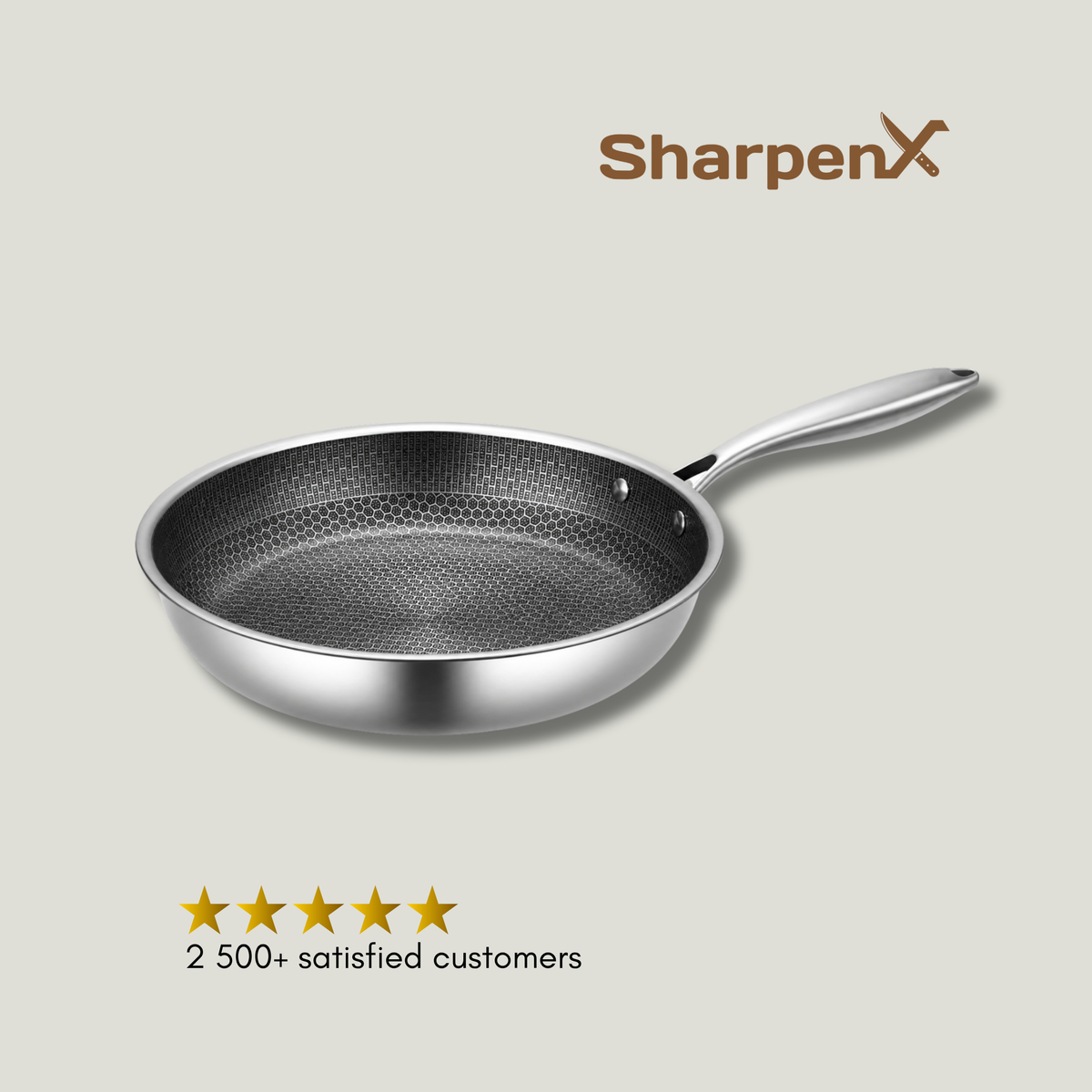 Stainless Steel Frying Pan with Honeycomb Nonstick Surface SharpenX