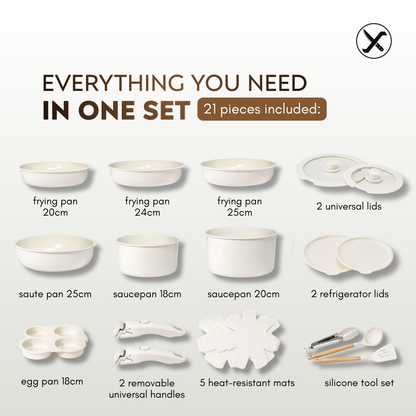 21-Piece Ceramic Non-Stick Cookware Set – Complete Pots and Pans Set, Induction Ready, Stackable