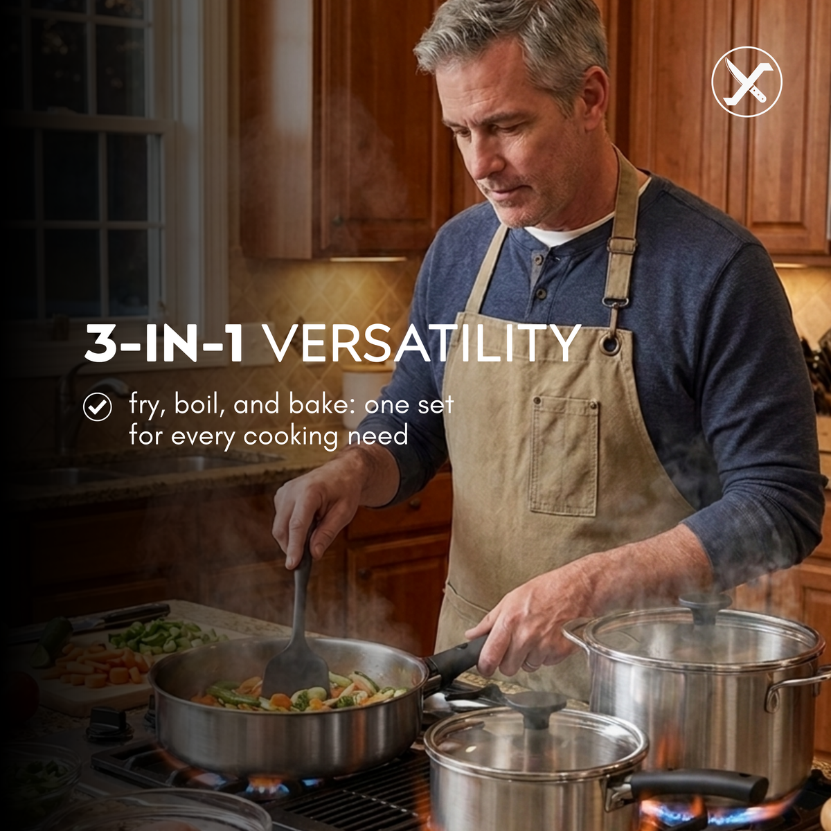 15-Piece Stainless Steel Cookware Set – Pots and Pans with Detachable Handle, Induction Ready