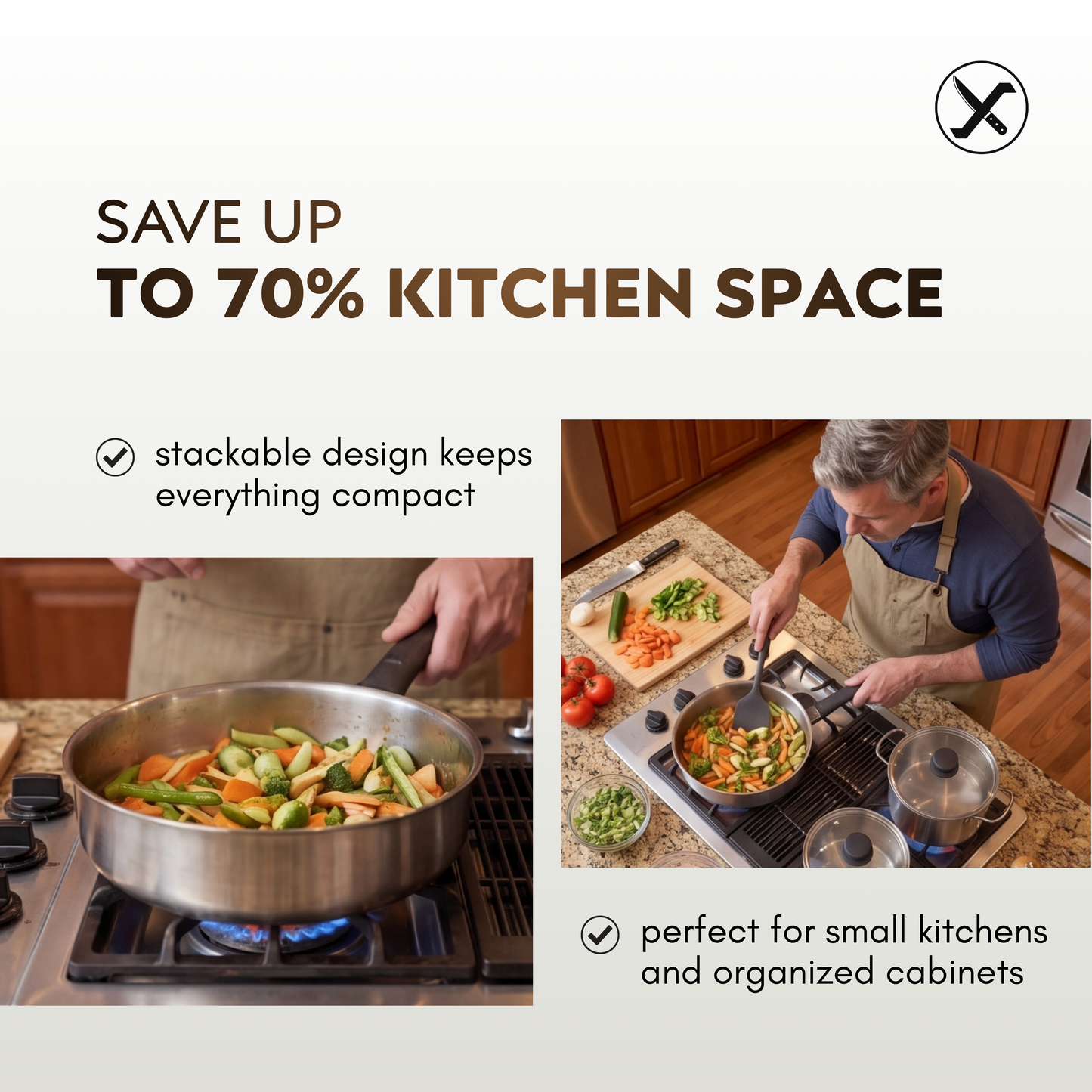 15-Piece Stainless Steel Cookware Set – Pots and Pans with Detachable Handle, Induction Ready
