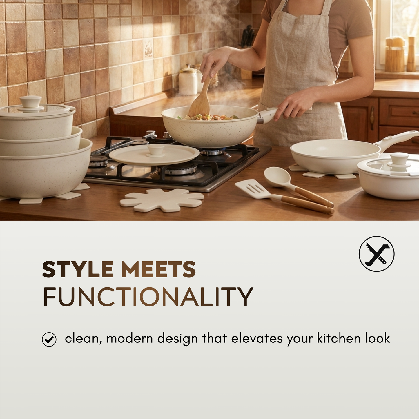 10-Piece Ceramic Non-Stick Cookware Set – Detachable Handle, Stackable, Induction & Oven Safe