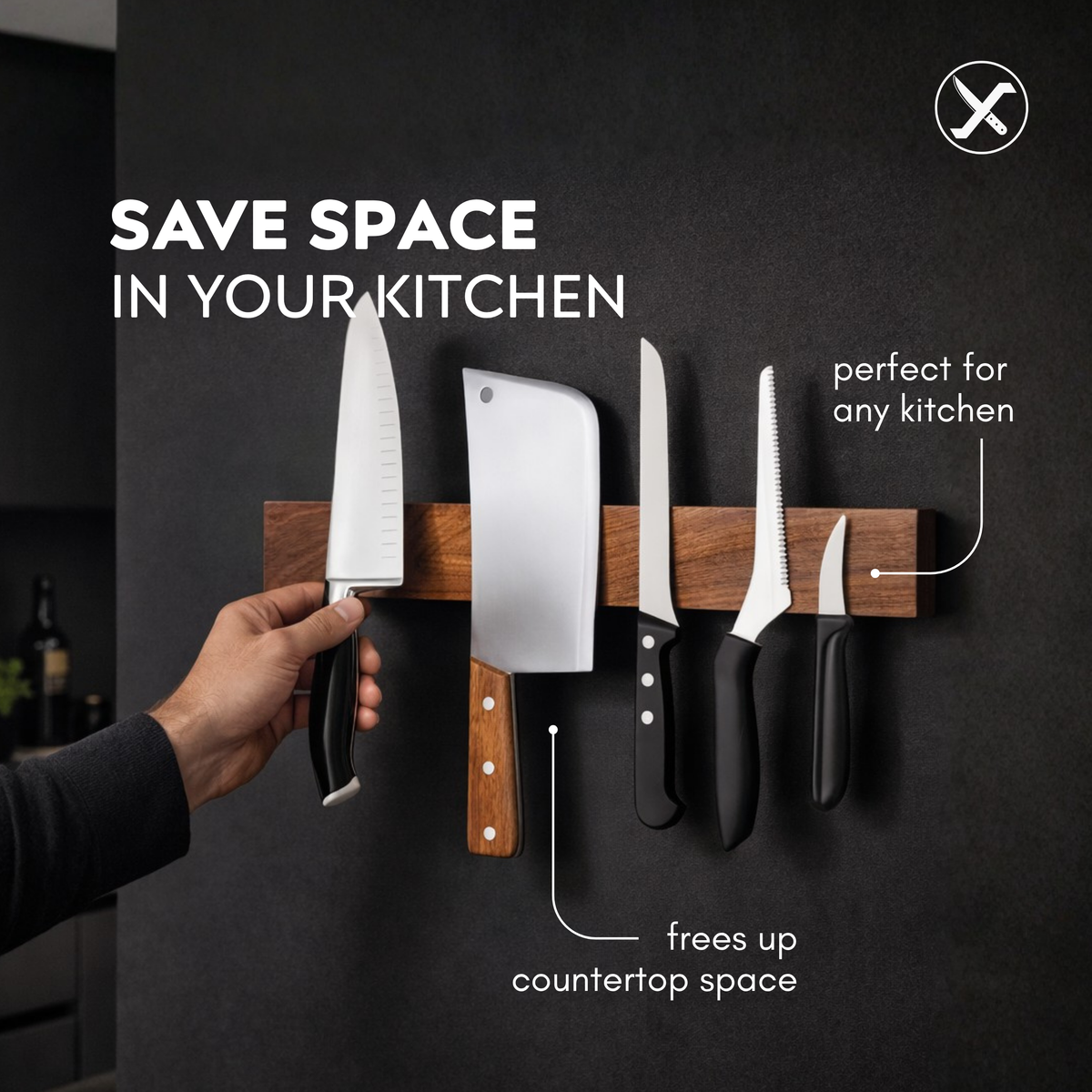 Wood Magnetic Knife Holder for Modern Kitchen SharpenX