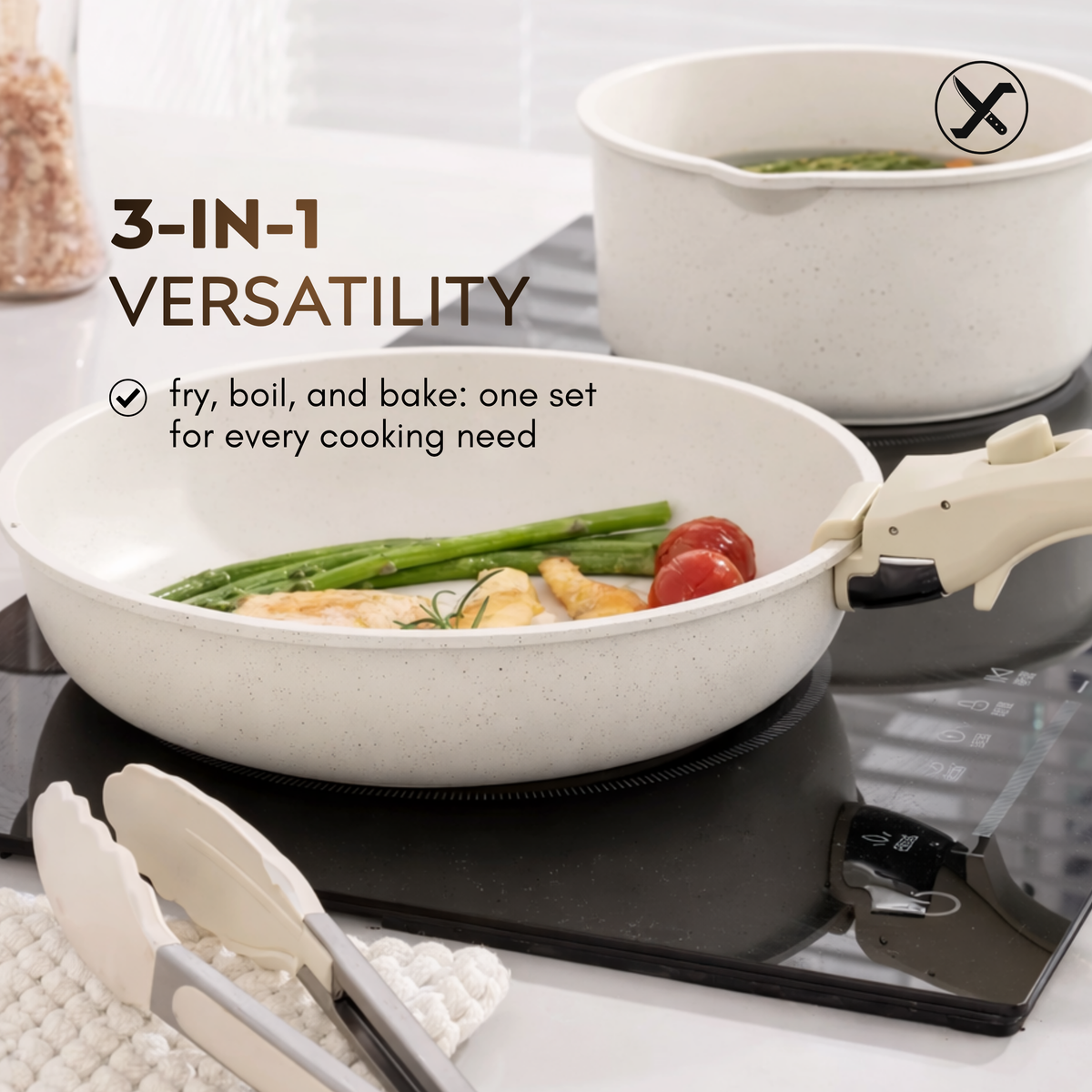10-Piece Ceramic Non-Stick Cookware Set – Detachable Handle, Stackable, Induction & Oven Safe
