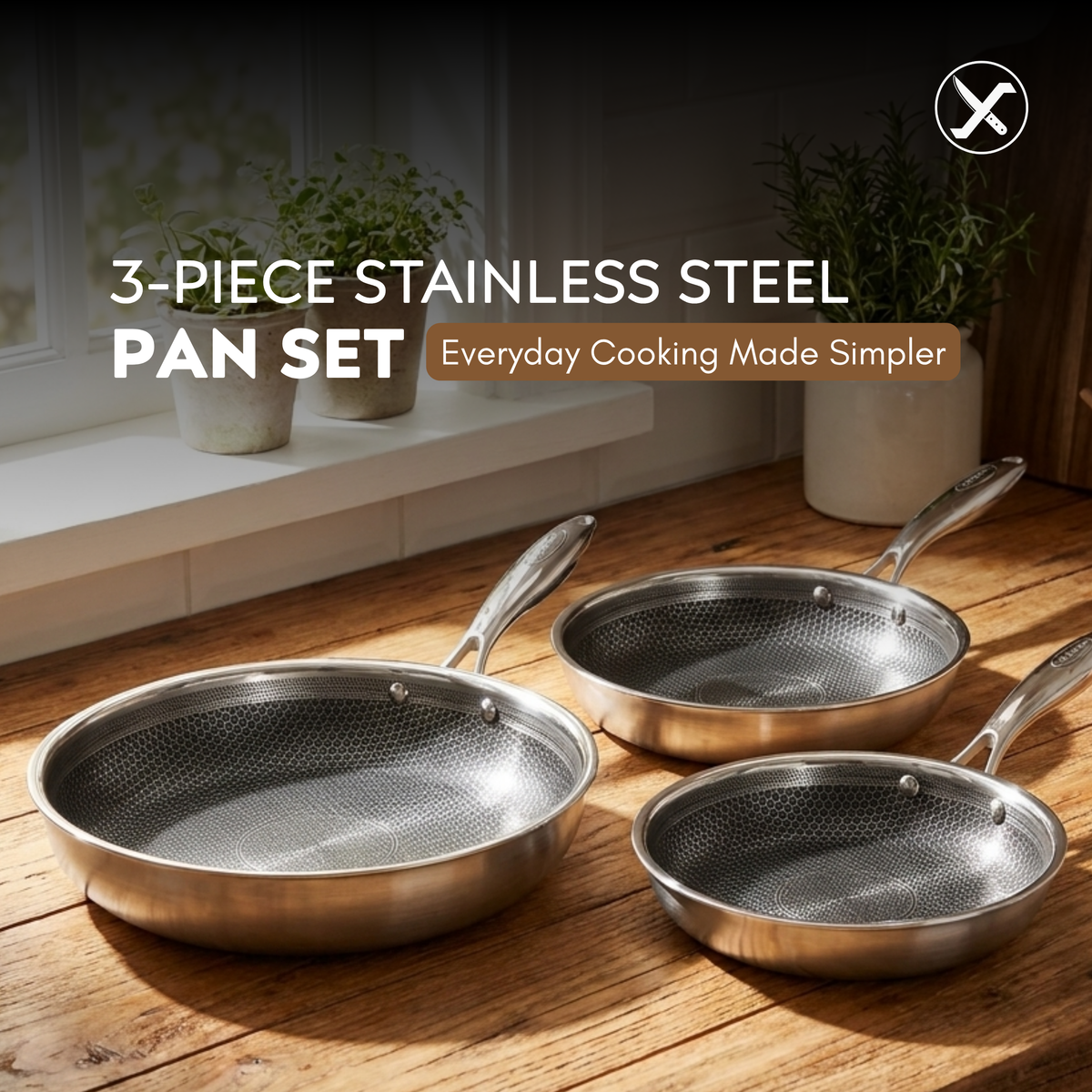3-Piece Stainless Steel Nonstick Pans Set SharpenX