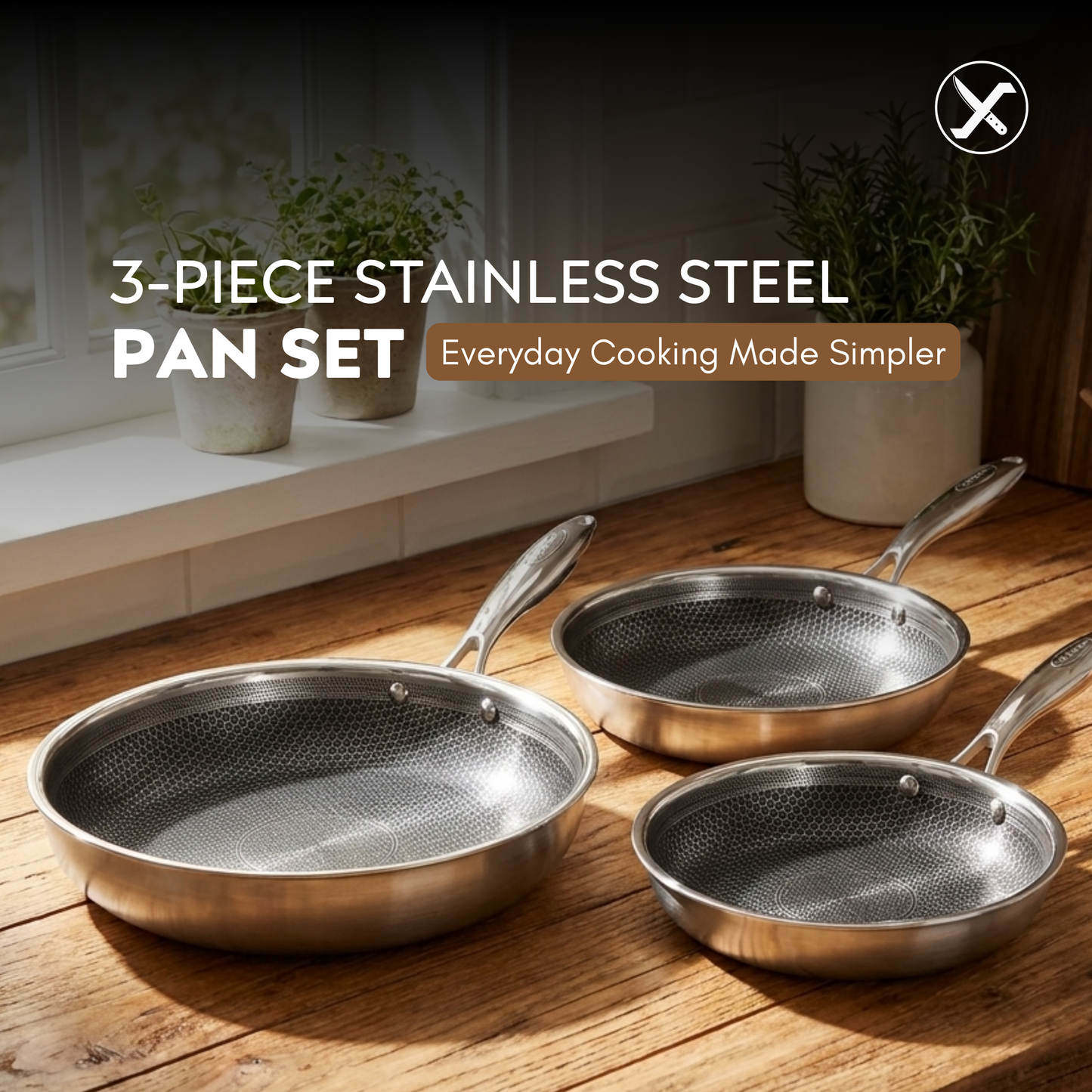 3-Piece Stainless Steel Nonstick Pans Set SharpenX