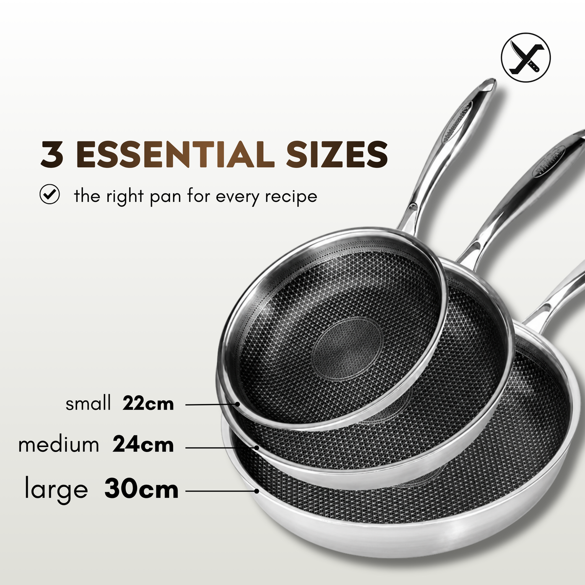 3-Piece Stainless Steel Nonstick Pans Set SharpenX