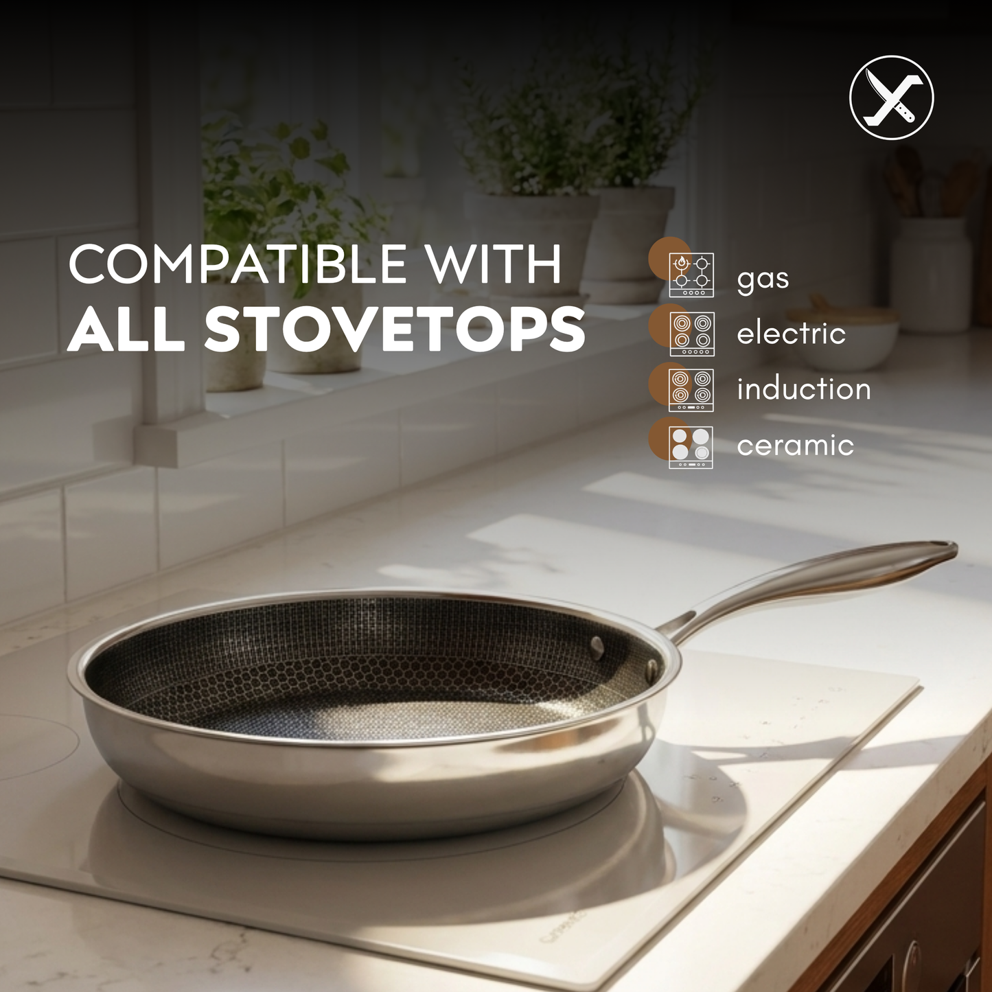 Stainless Steel Frying Pan with Honeycomb Nonstick Surface SharpenX