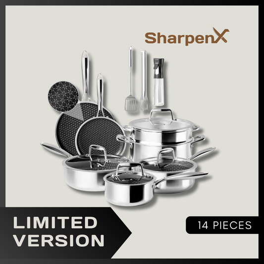 14-Piece Hybrid Stainless Steel Cookware Set – Non-Stick Tri-Ply, Induction Ready, Oven Safe