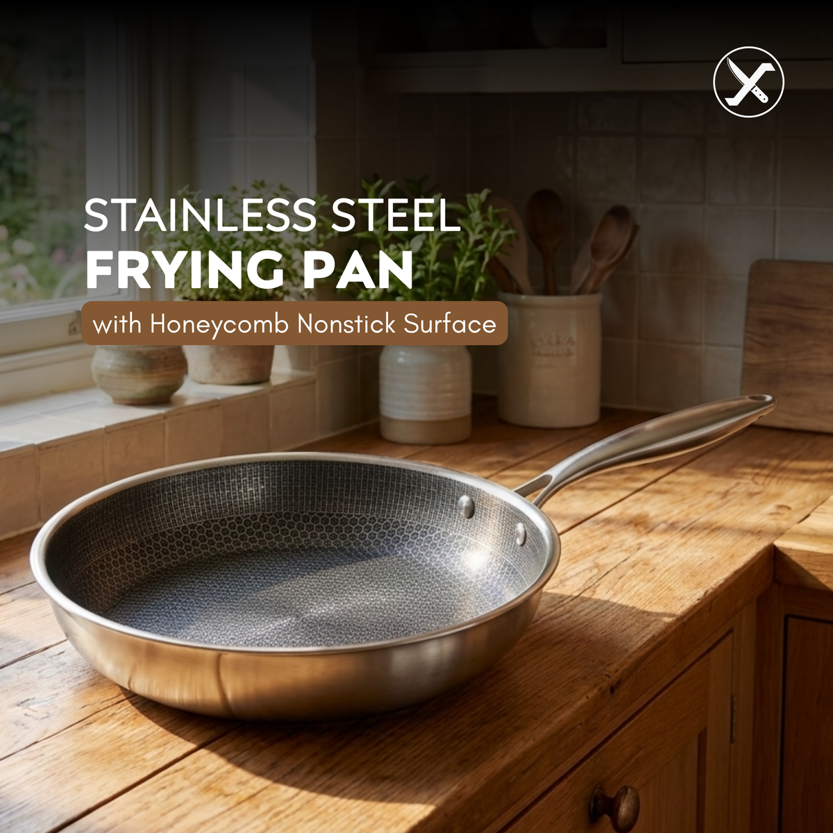 Stainless Steel Frying Pan with Honeycomb Nonstick Surface SharpenX