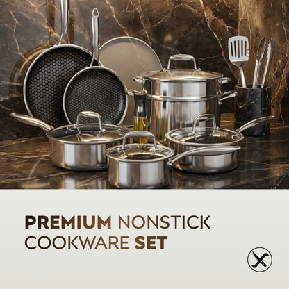 14-Piece Hybrid Stainless Steel Cookware Set – Non-Stick Tri-Ply, Induction Ready, Oven Safe