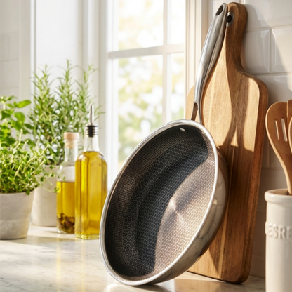 Stainless Steel Frying Pan with Honeycomb Nonstick Surface SharpenX