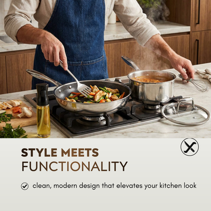 14-Piece Hybrid Stainless Steel Cookware Set – Non-Stick Tri-Ply, Induction Ready, Oven Safe