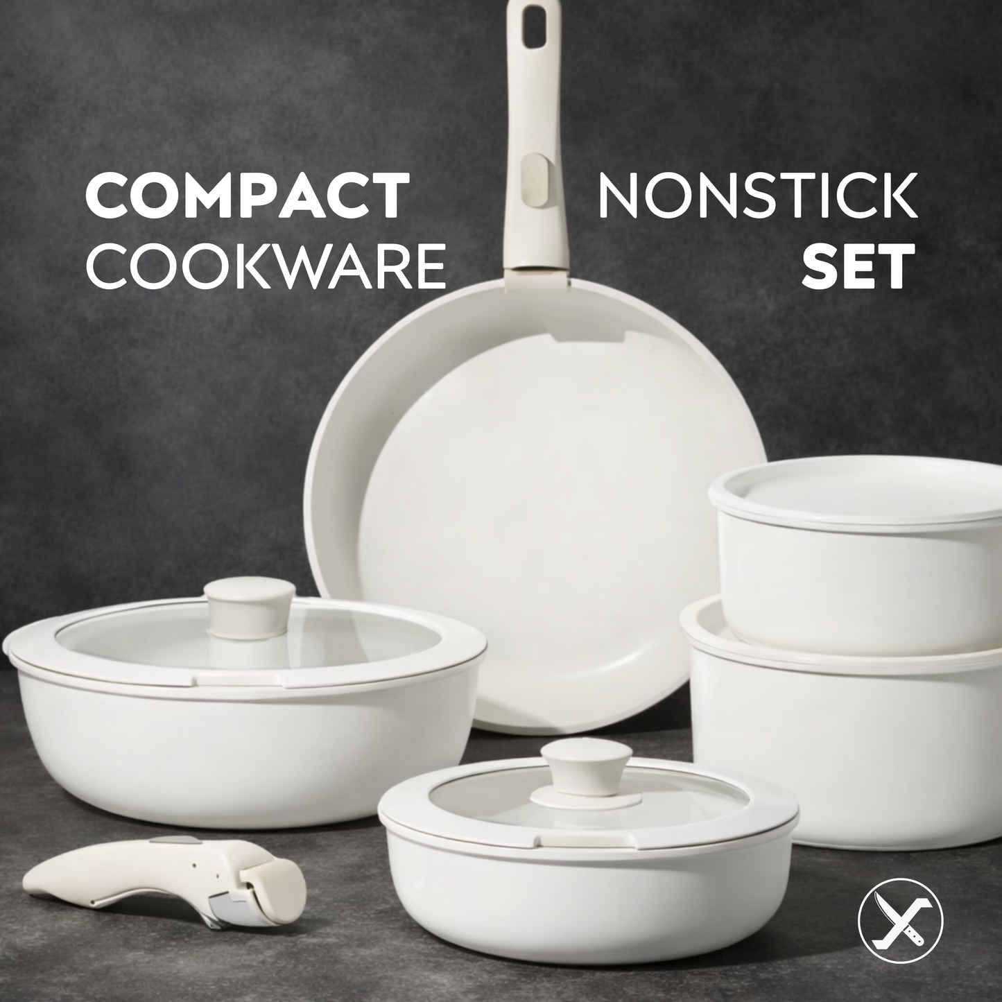 10-Piece Ceramic Non-Stick Cookware Set – Detachable Handle, Stackable, Induction & Oven Safe
