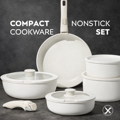 10-Piece Ceramic Non-Stick Cookware Set – Detachable Handle, Stackable, Induction & Oven Safe